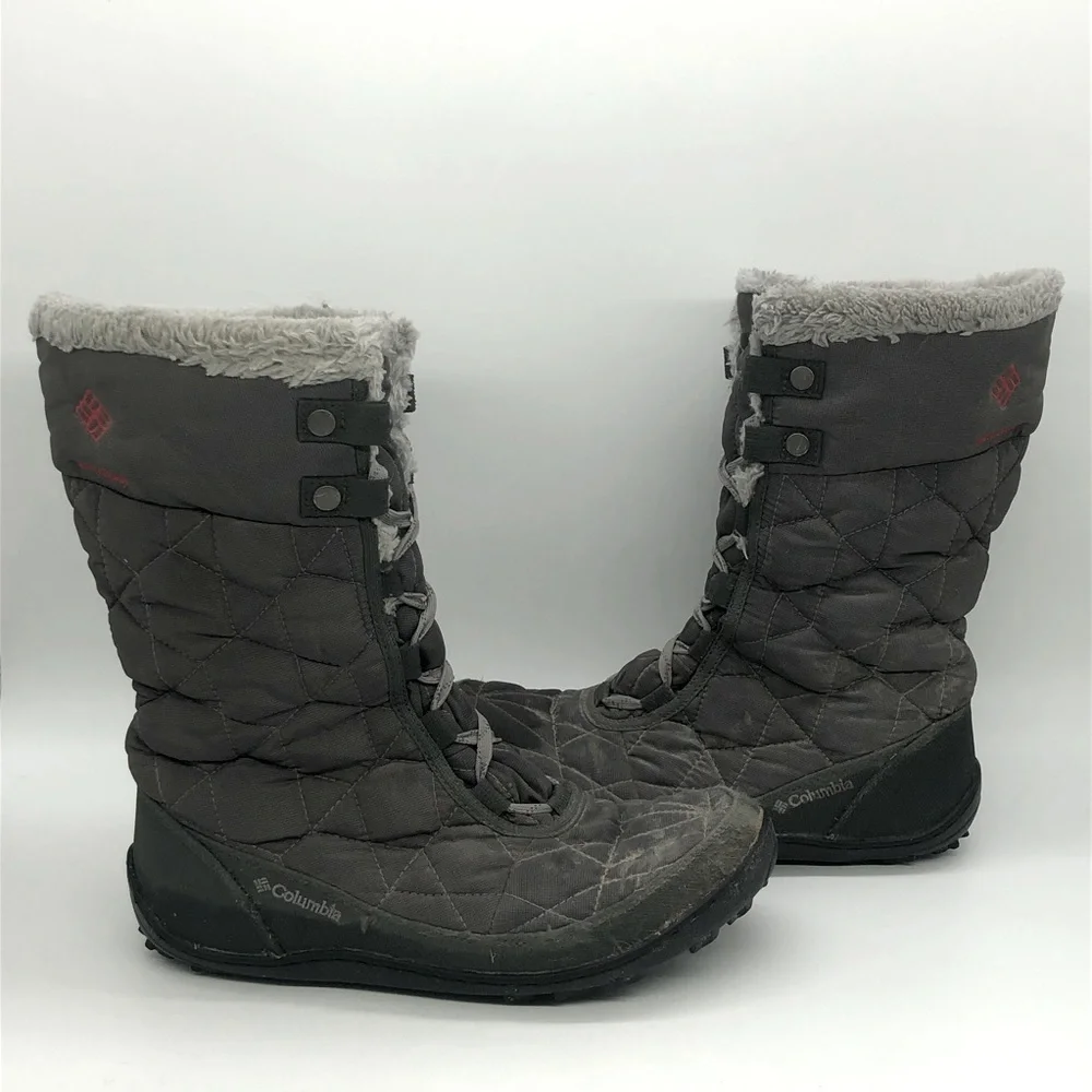 Columbia Boots Women's 8 Gray Minx II Mid Lace Omni Grip Insulated Snow Winter